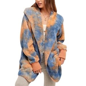 WOMENS TIE DYE HOODED PLUSH JACKET NWT